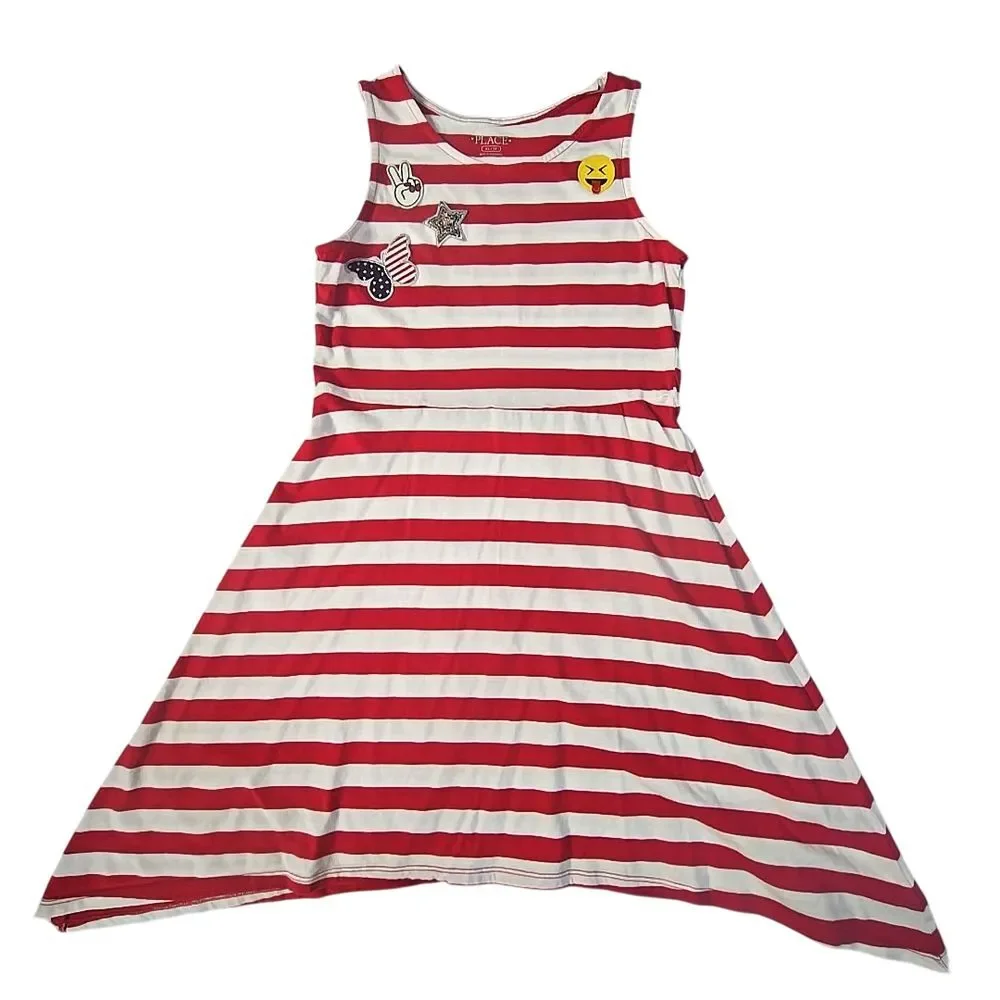 The Childrens‎ Place Striped Sharkbite Dress Kids XL 14 Red Americana Kidcore